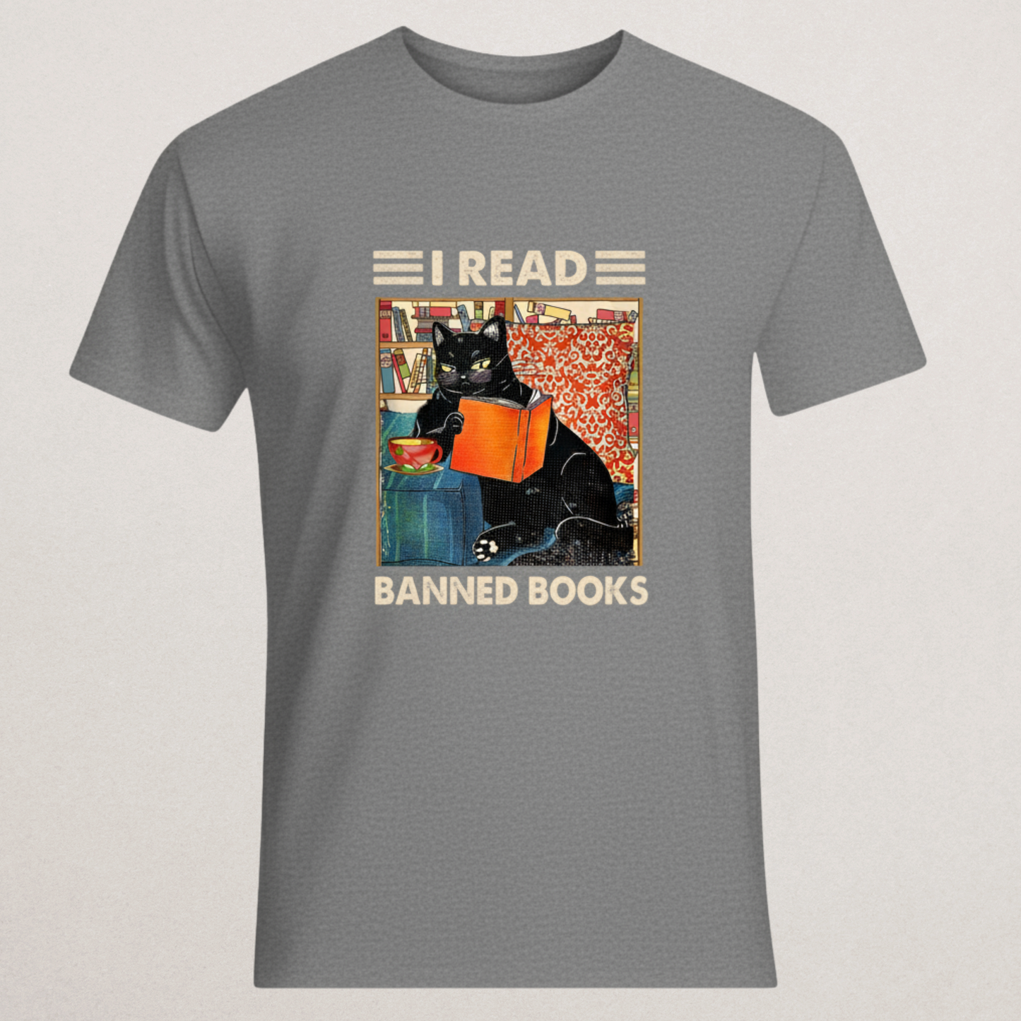 "I READ BANNED BOOKS" Cat T-Shirt | Anti-Censorship Literary Tee | Librarian & Book Lover Merch