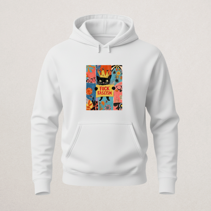 Fck Fascism" Retro Cat Hoodie | Anti-Fascist Political Statement Sweatshirt | Maximalist Art Merch