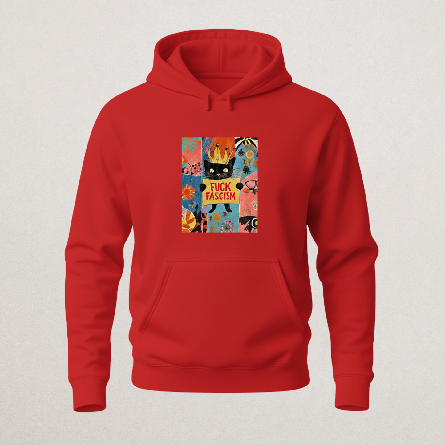 Fck Fascism" Retro Cat Hoodie | Anti-Fascist Political Statement Sweatshirt | Maximalist Art Merch