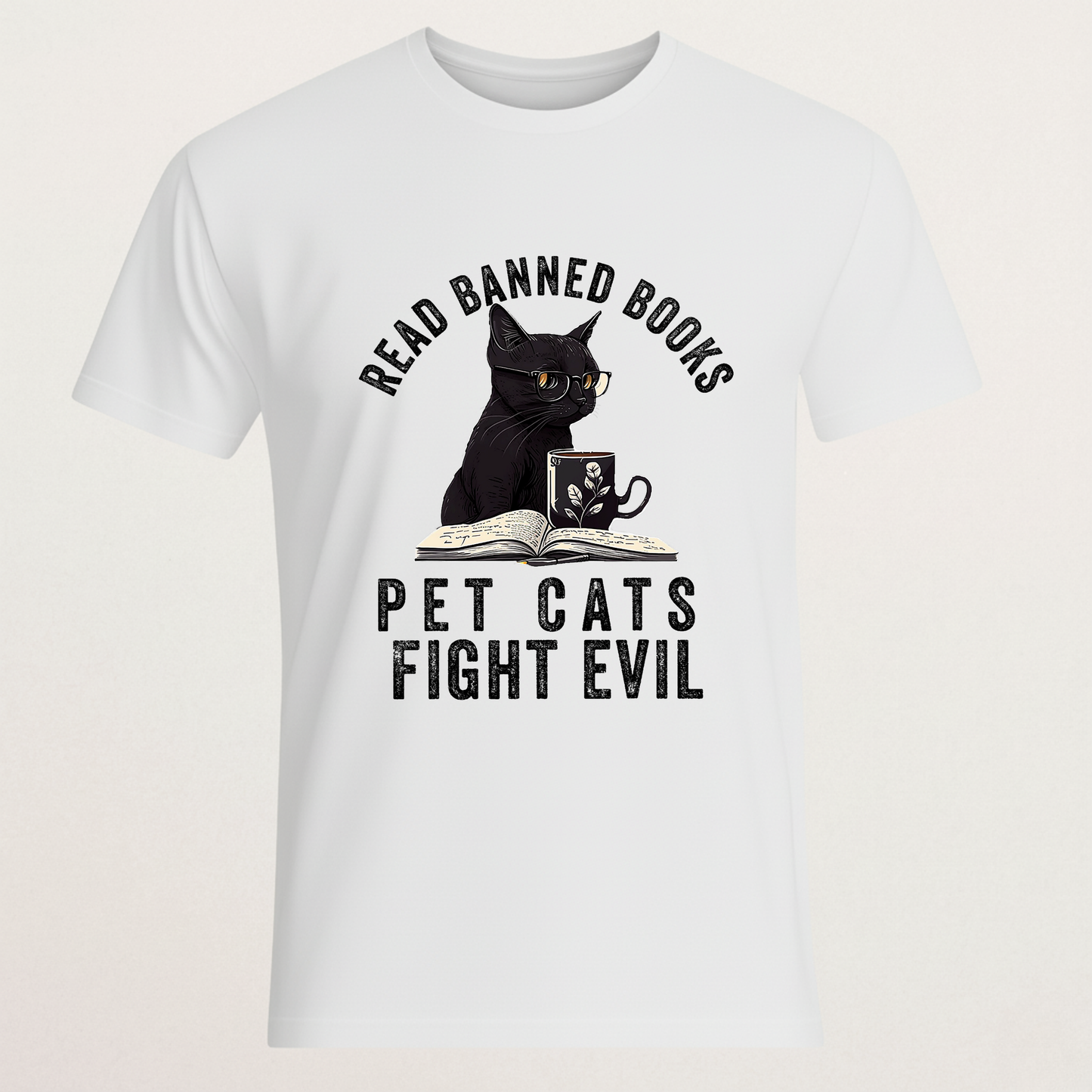 "Read Banned Books" Cat T-Shirt - Literary Activism Tee