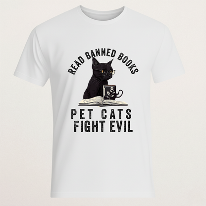 "Read Banned Books" Cat T-Shirt - Literary Activism Tee