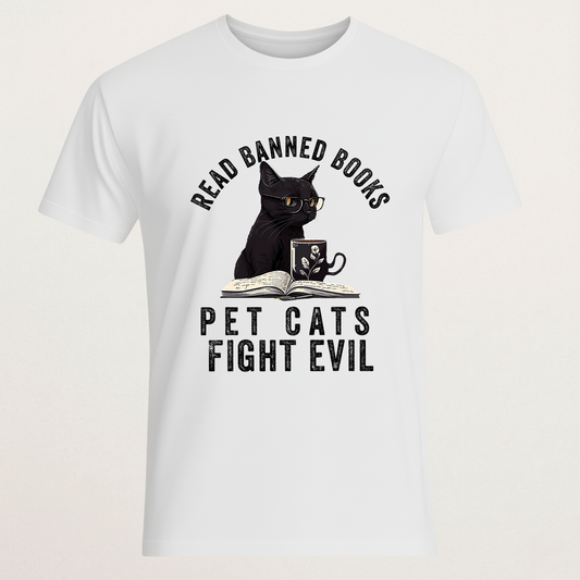 "Read Banned Books" Cat T-Shirt - Literary Activism Tee