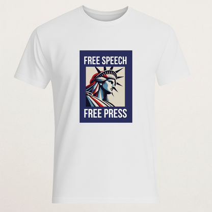 "FREE SPEECH FREE PRESS" Statue of Liberty T-Shirt | First Amendment Civil Liberties Tee | Journalist & Activist Merch