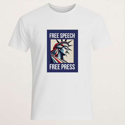 "FREE SPEECH FREE PRESS" Statue of Liberty T-Shirt | First Amendment Civil Liberties Tee | Journalist & Activist Merch