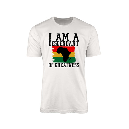 I Am a Descendant of Greatness" T-Shirt – African Map in Pan-African Colors