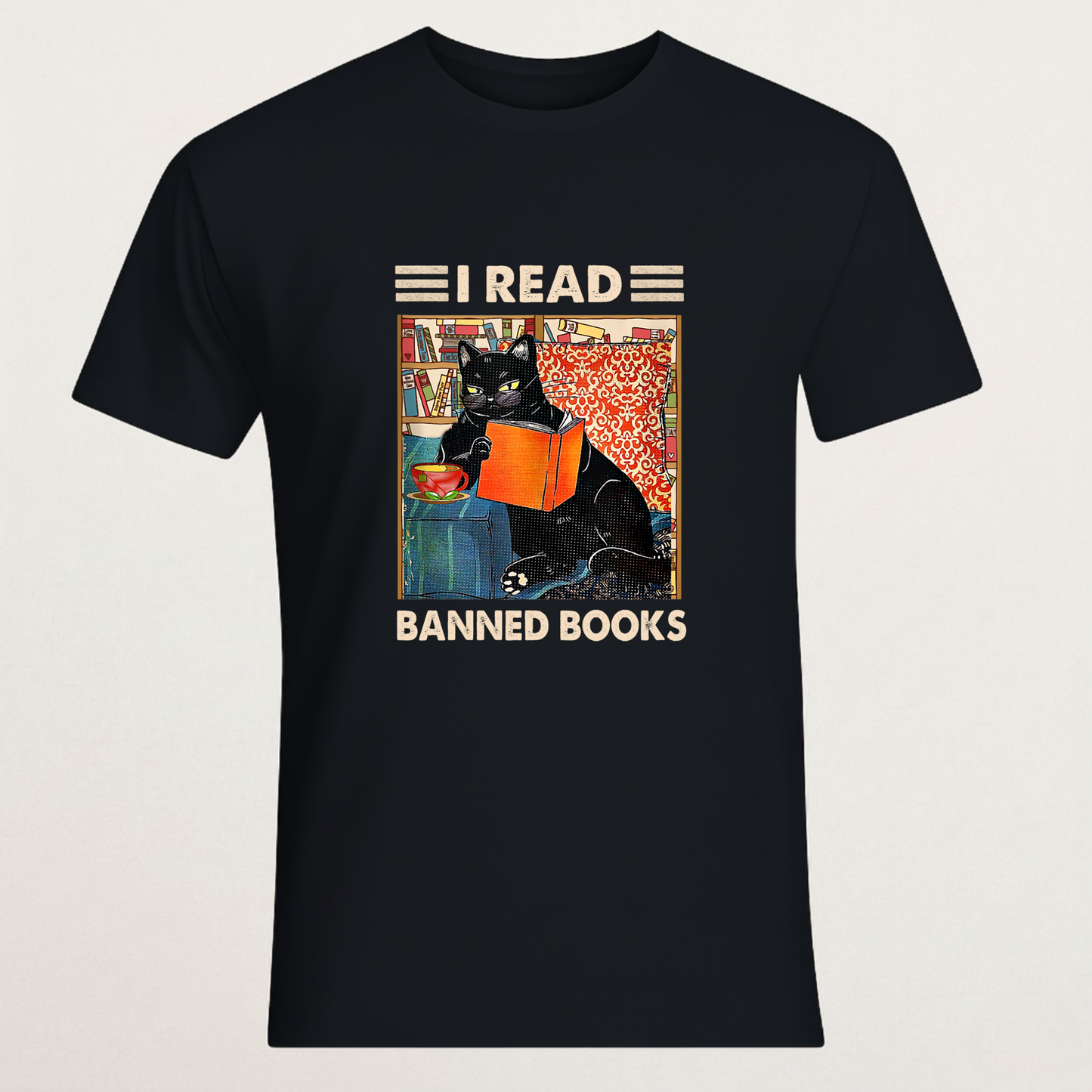 "I READ BANNED BOOKS" Cat T-Shirt | Anti-Censorship Literary Tee | Librarian & Book Lover Merch