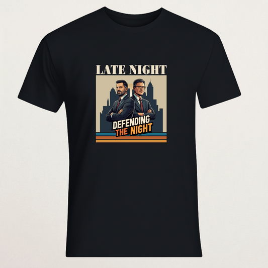 Defending The Night" Late Night Show Parody T-Shirt | Comedy Fan Merch | Retro TV Style Tee
