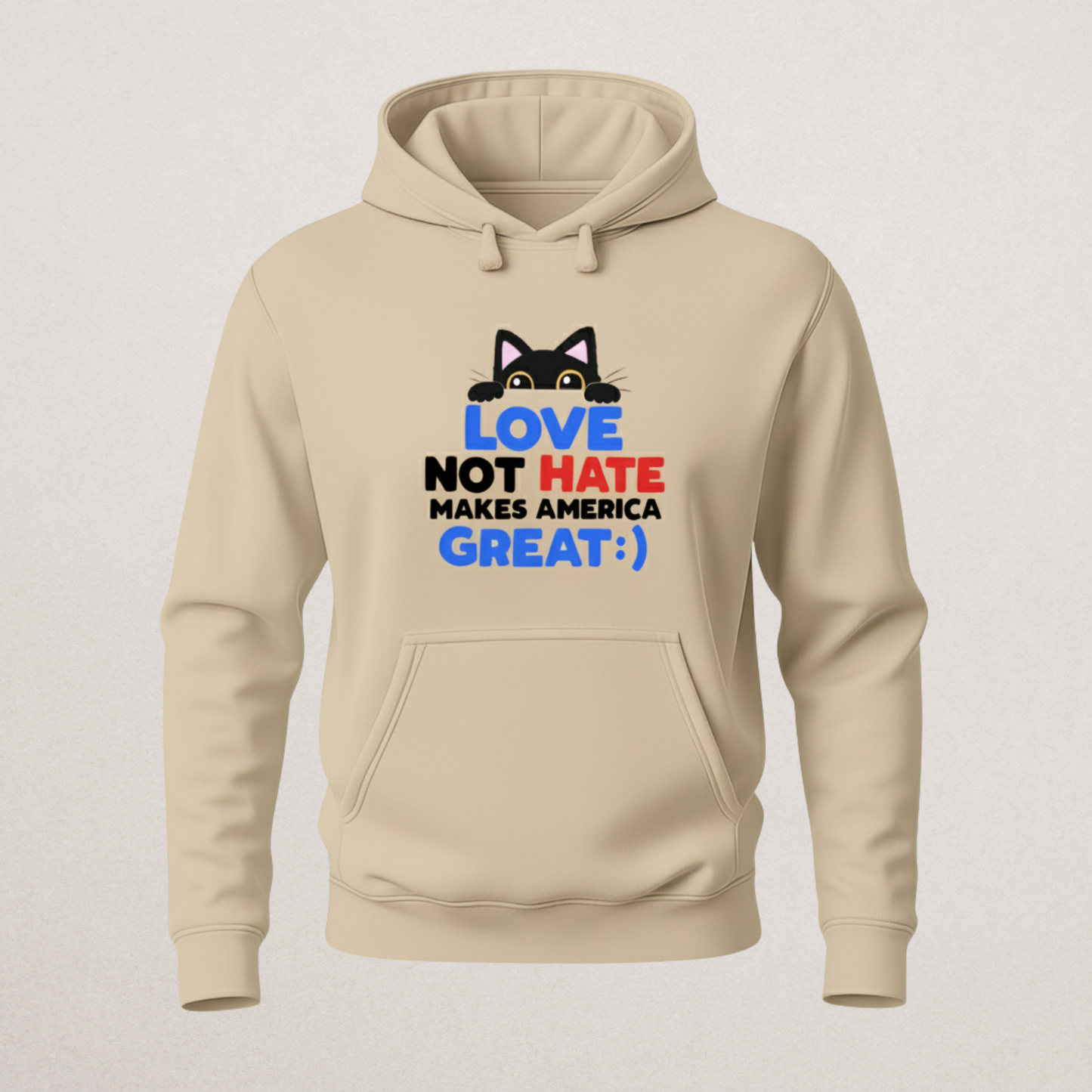 "LOVE NOT HATE Makes America Great" Cat Hoodie | Pro-Unity & Anti-Hate Pullover | Positive Patriotism Merch