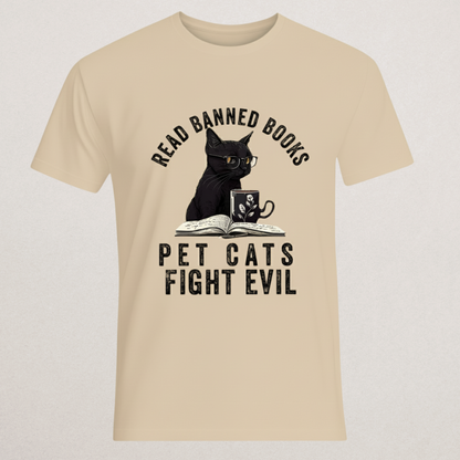 "Read Banned Books" Cat T-Shirt - Literary Activism Tee