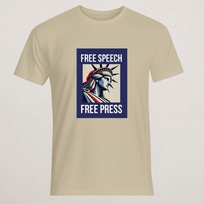 "FREE SPEECH FREE PRESS" Statue of Liberty T-Shirt | First Amendment Civil Liberties Tee | Journalist & Activist Merch