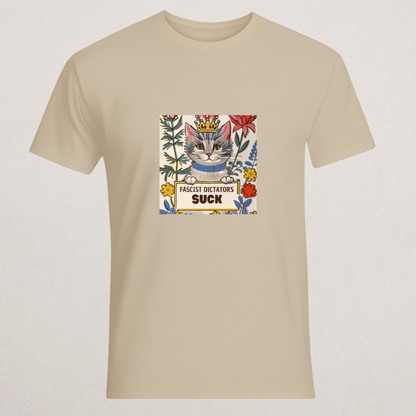 "FASCIST DICTATORS SUCK" Cat T-Shirt | Cute Anti-Fascist Protest Tee | Anti-Authoritarian Kitten Merch