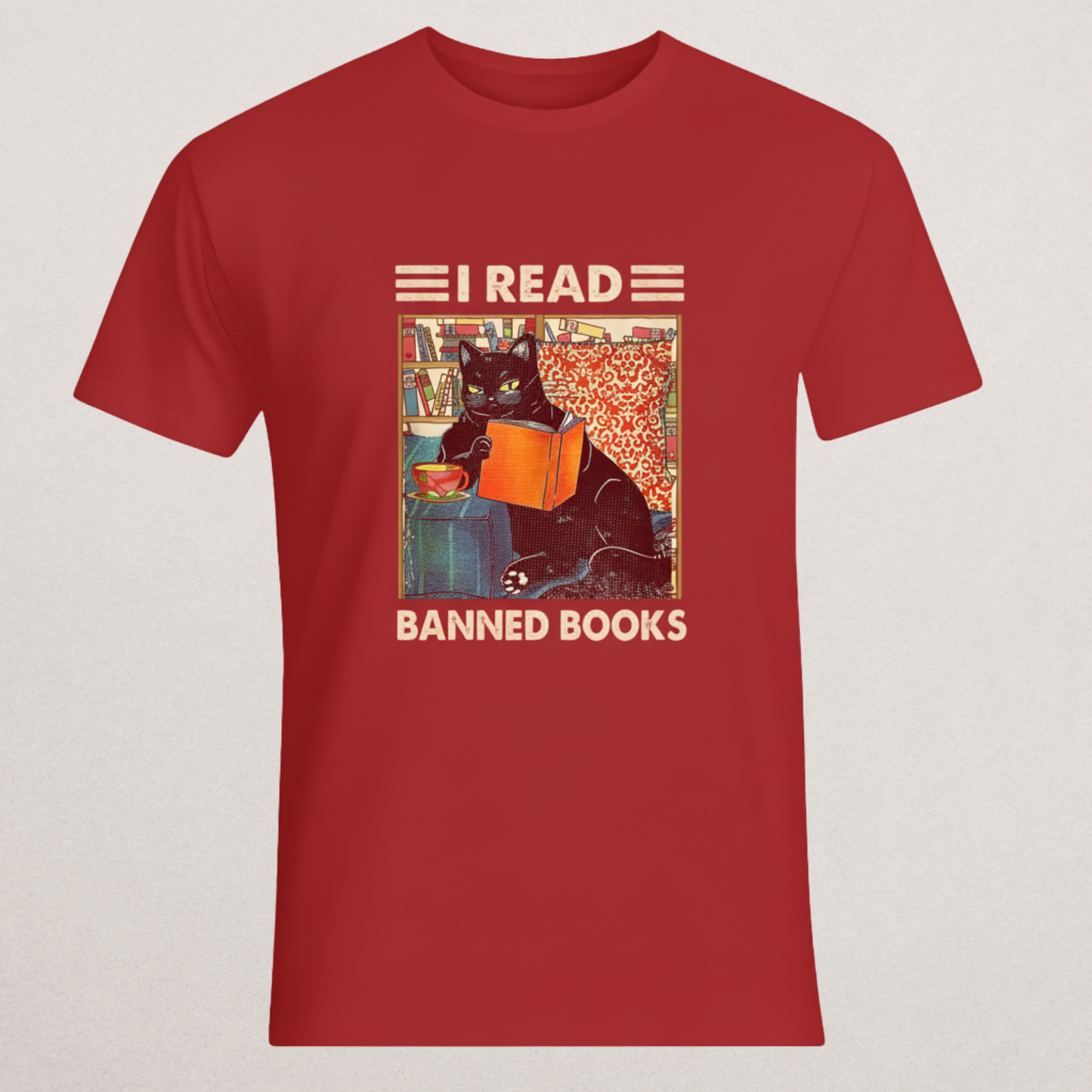 "I READ BANNED BOOKS" Cat T-Shirt | Anti-Censorship Literary Tee | Librarian & Book Lover Merch