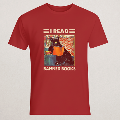 "I READ BANNED BOOKS" Cat T-Shirt | Anti-Censorship Literary Tee | Librarian & Book Lover Merch