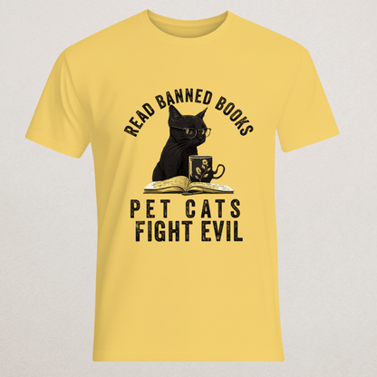 "Read Banned Books" Cat T-Shirt - Literary Activism Tee