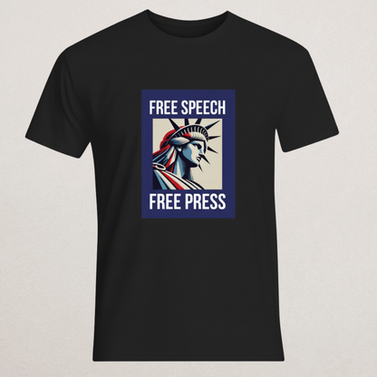 "FREE SPEECH FREE PRESS" Statue of Liberty T-Shirt | First Amendment Civil Liberties Tee | Journalist & Activist Merch