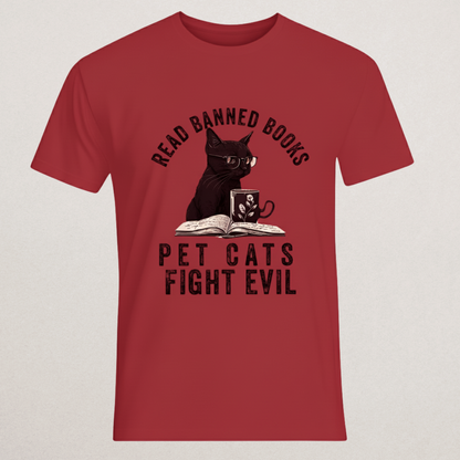 "Read Banned Books" Cat T-Shirt - Literary Activism Tee